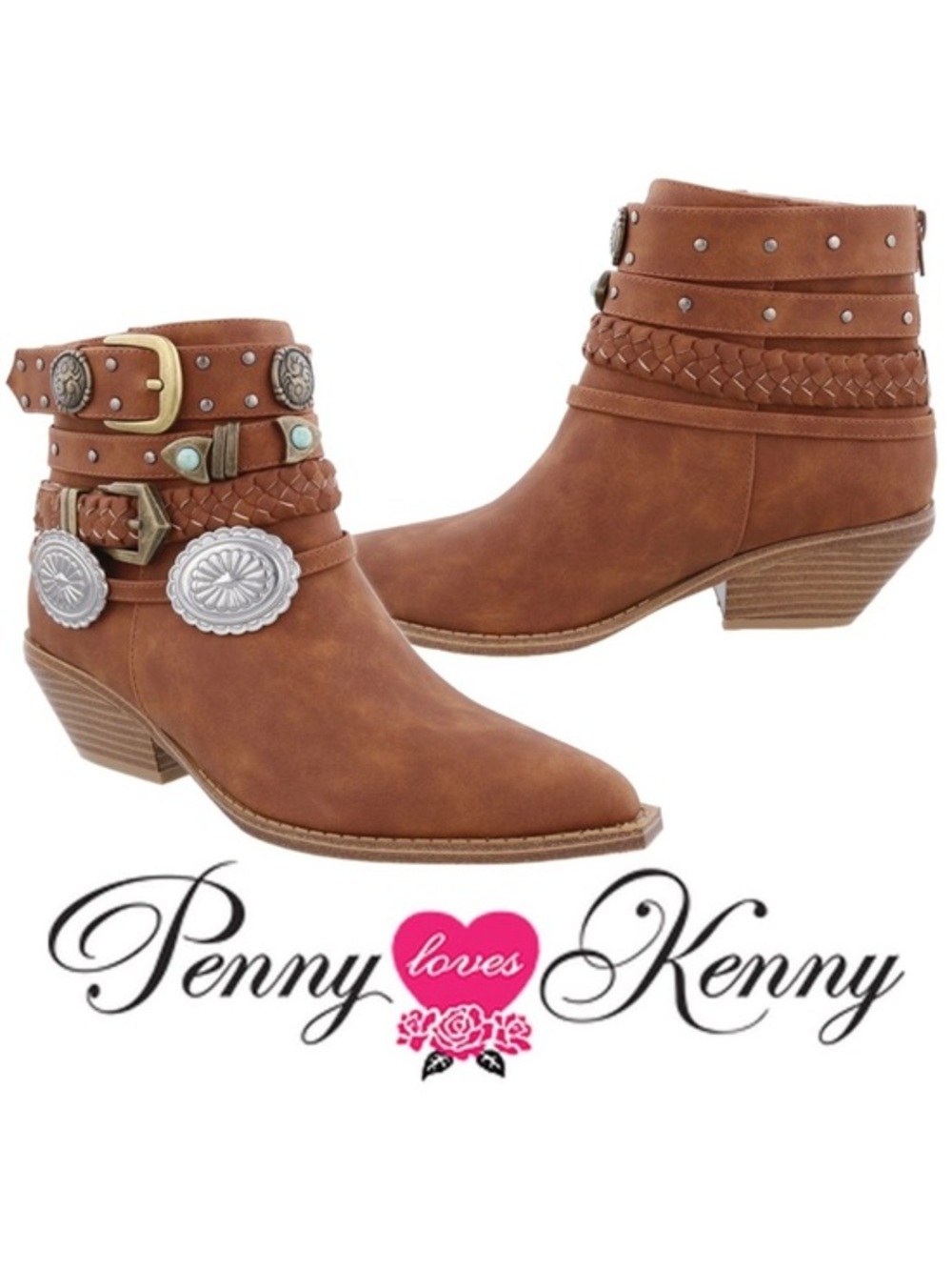 NIB WIDE Boho Chic Shane Western Embellished Vegan Leather Bootie